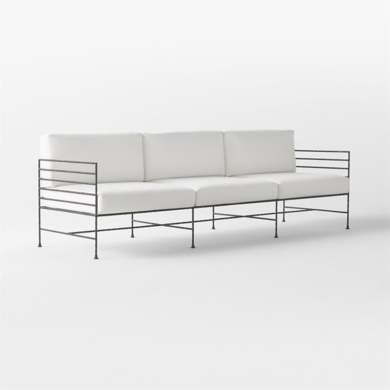 Marteau 100" Black Iron Outdoor Sofa With White Sunbrella Cushions + Reviews CB2