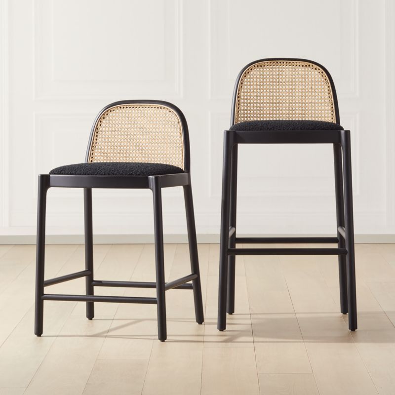 Nadia Black Cane Modern Bar Stools CB2