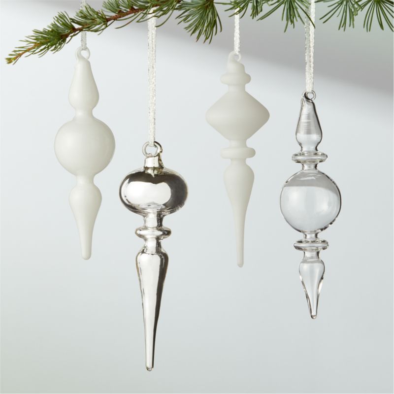 Optic White Glass Teardrop Christmas Tree Ornaments Set of 4 + Reviews