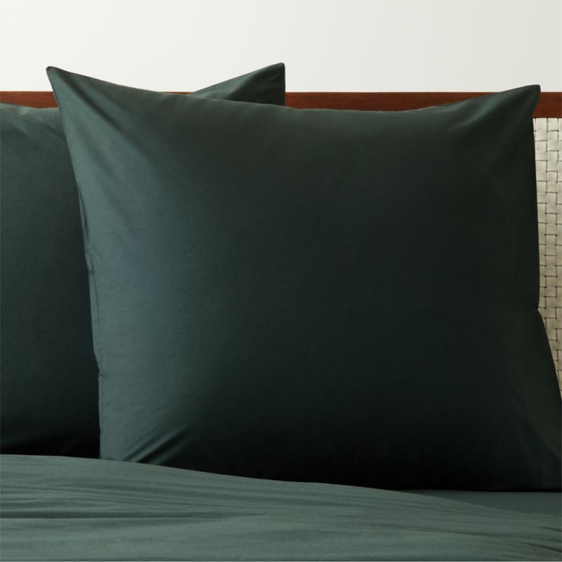 Organic Cotton Percale 400TC Scarab Green Euro Pillow Shams Set of 2