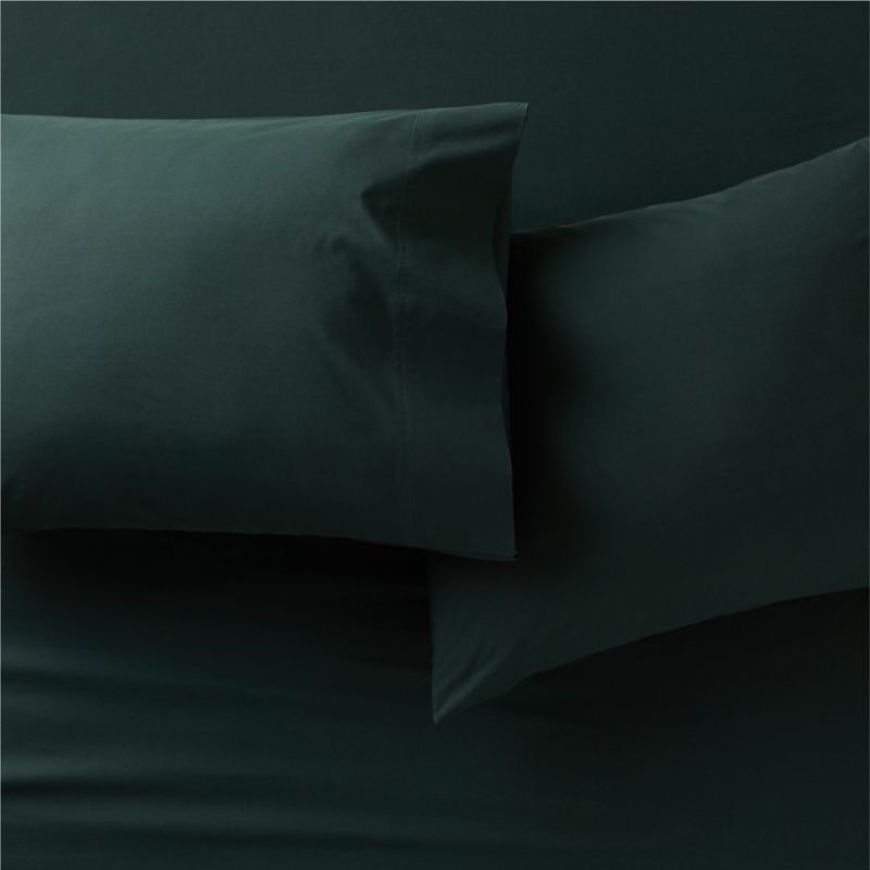 Organic Cotton Percale 400TC Scarab Green Standard Pillowcases Set of 2