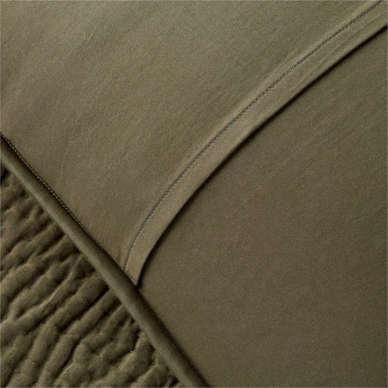 Stitched Organic Cotton Sateen Dark Green King Pillow Shams Set of 2