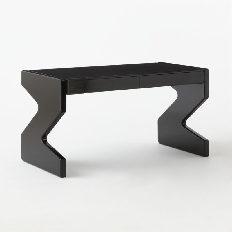 Perno Modern 2Drawer HighGloss Black Oak Wood Desk + Reviews CB2