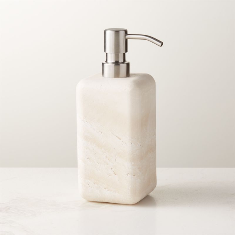 Pierce Travertine Soap Pump + Reviews CB2