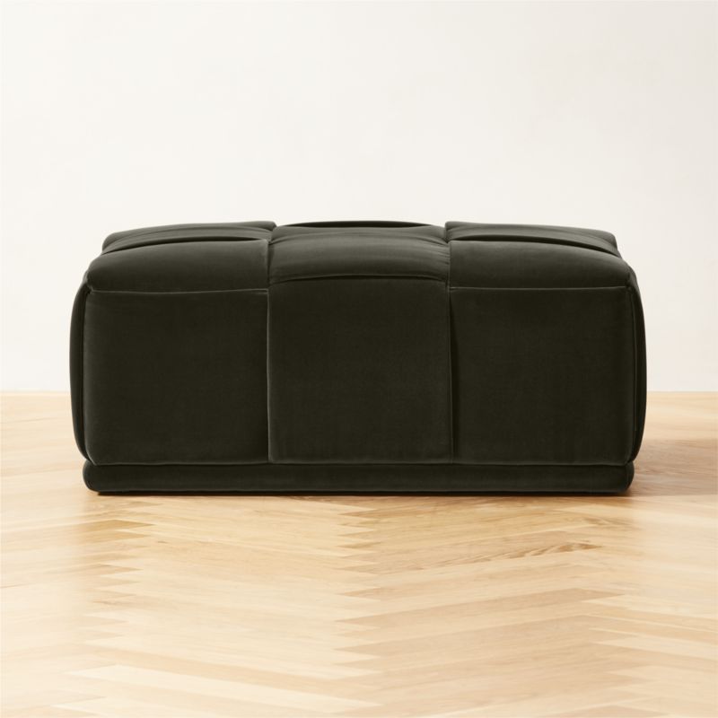 Pointe Modern Channeled Black Velvet Ottoman + Reviews CB2