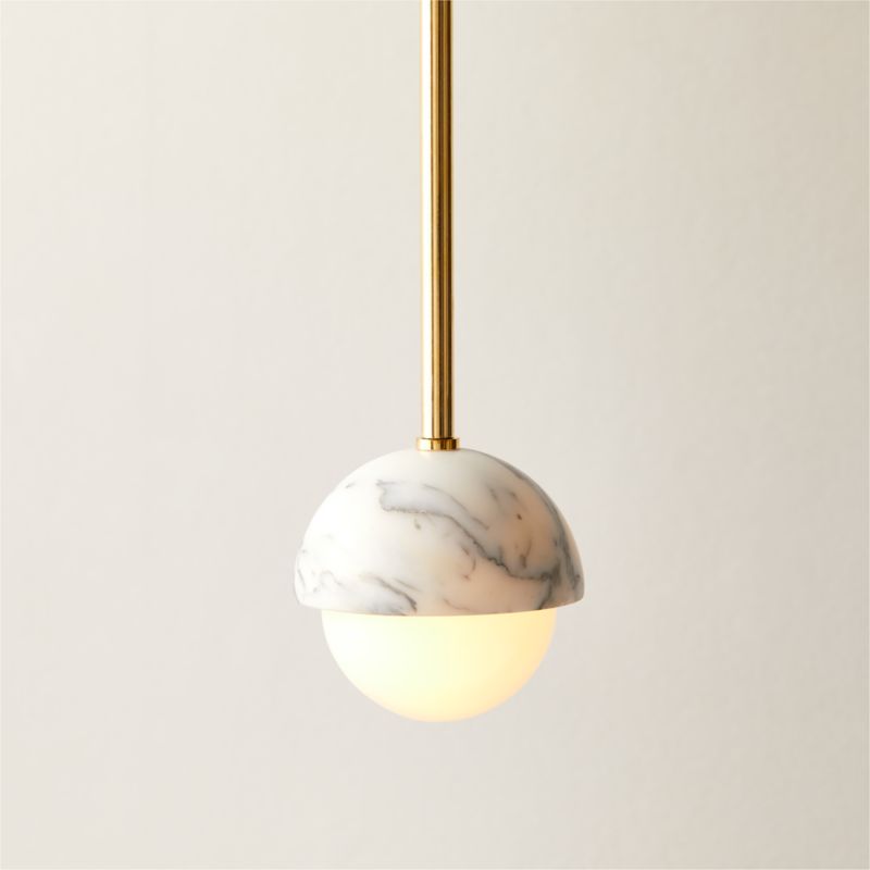 Polaris White Marble and Brass Globe Pendant Light + Reviews CB2