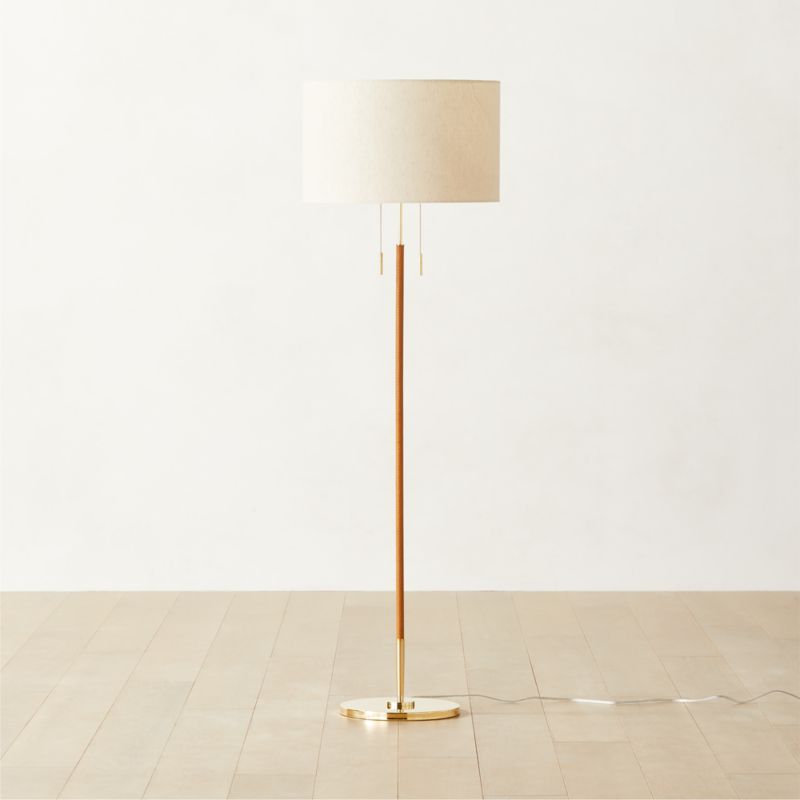 Prix Leather and Polished Brass Modern Floor Lamp + Reviews CB2