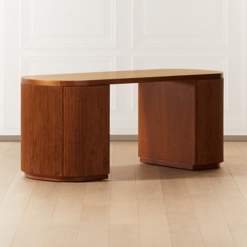 Reid Modern Oval Brown Wood Storage Desk + Reviews CB2 Canada