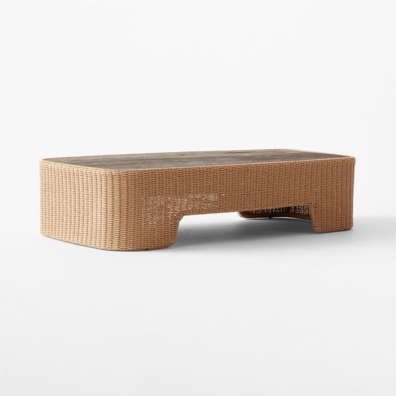 Remo Travertine and Rattan Outdoor Coffee Table by Ross Cassidy CB2