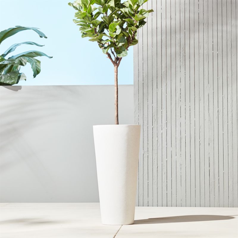 Shore Modern White Stone Outdoor Planter Tall + Reviews CB2
