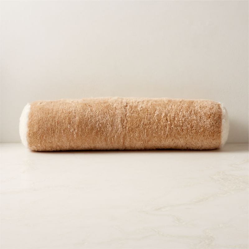 Light Brown Sheepskin Fur Bolster Pillow + Reviews CB2