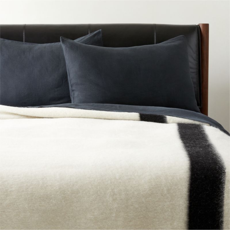 Siempre Ivory and Black Stripe Alpaca King Bed Blanket CB2