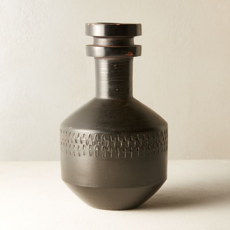 Smoke Modern Stack Black Terracotta Vase + Reviews CB2