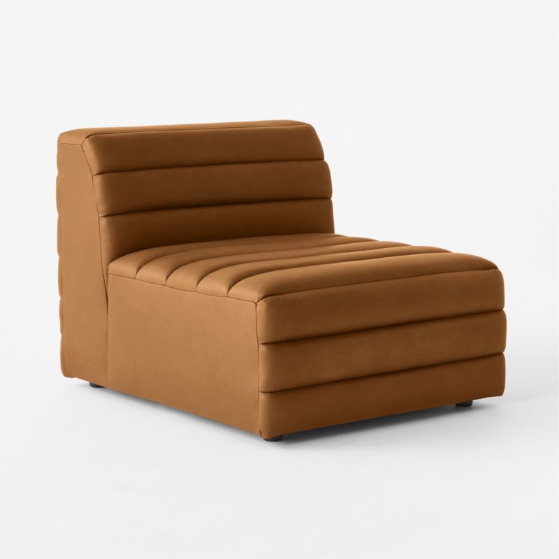 Strato Channeled Brown Leather Armless Chair CB2