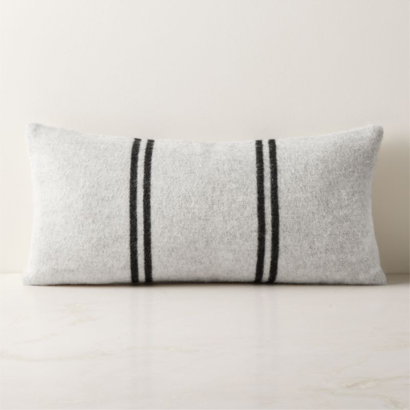 Stripes Ivory and Black Alpaca Lumbar Pillow with DownAlternative