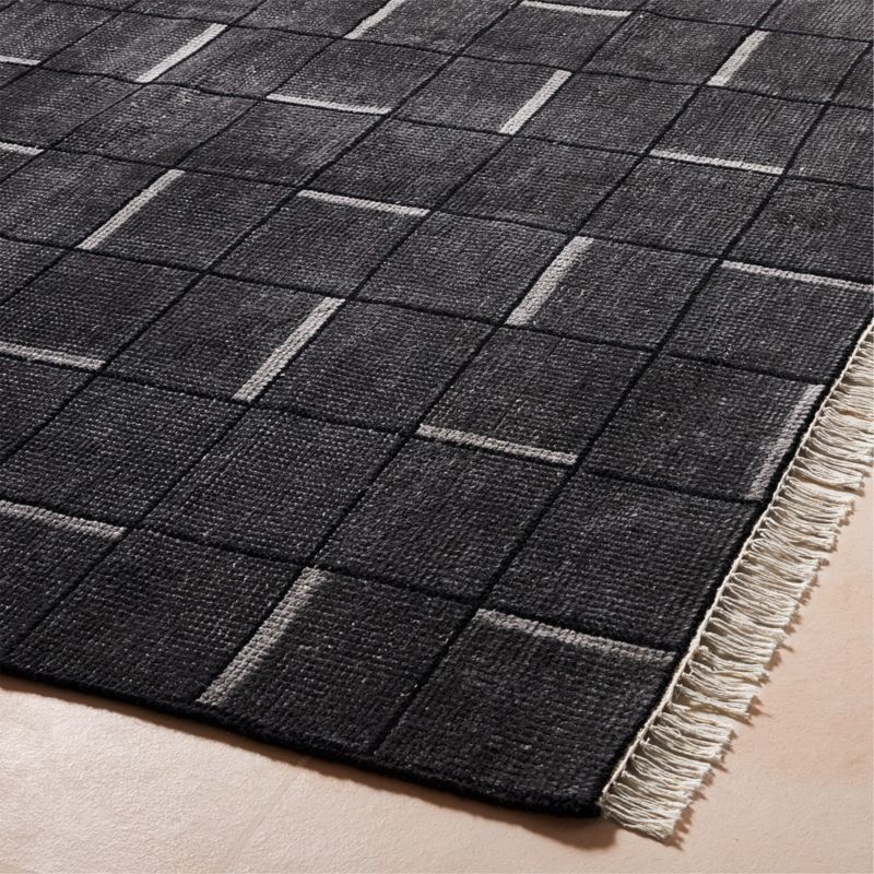 Symi Charcoal Grey Geometric HandKnotted New Zealand Wool Area Rug 5