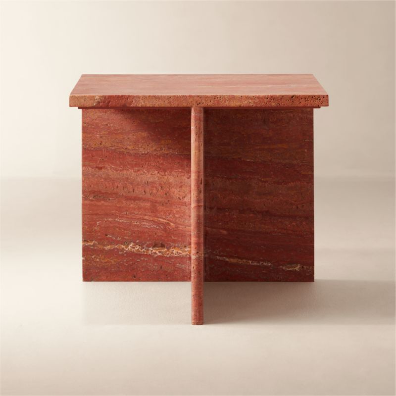 T Red Travertine Side Table Short + Reviews CB2 Canada