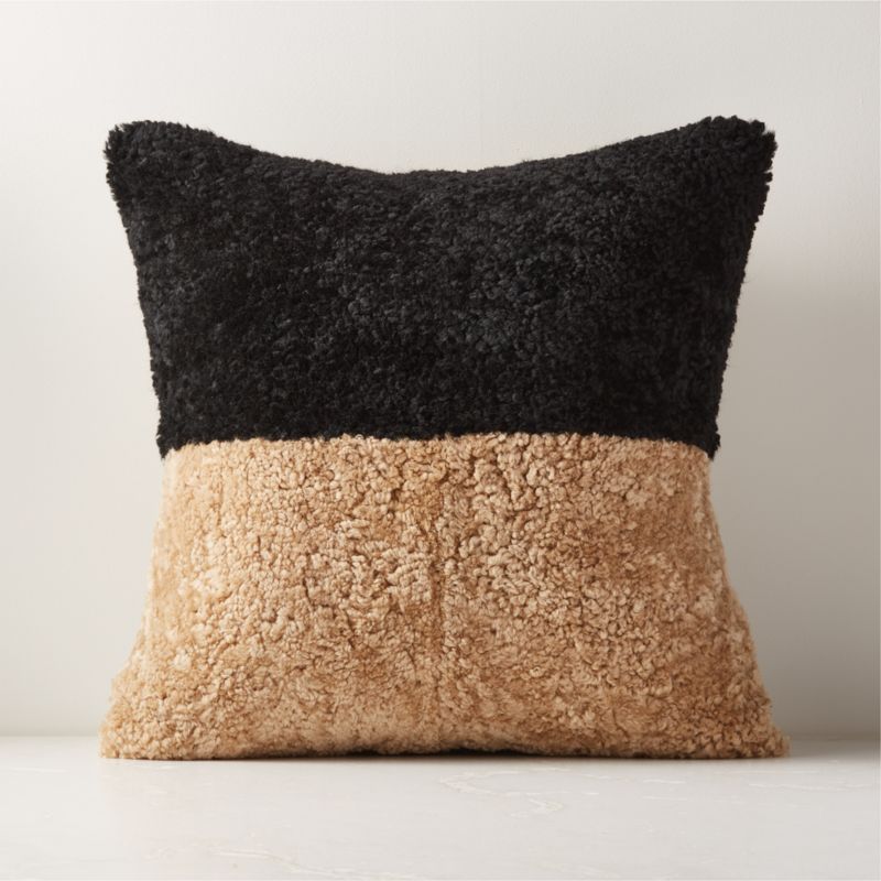 TwoTone Neutral & Black Fur Modern Throw Pillow with DownAlternative