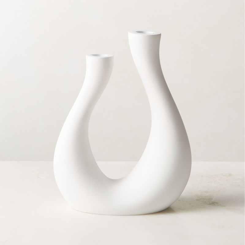 Uri Matte White Cement Taper Candle Holder + Reviews CB2