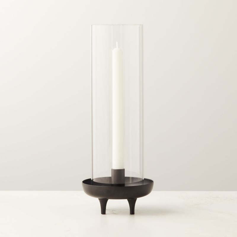 Vetro Matte Black Stainless Steel and Modern Glass Hurricane Candle