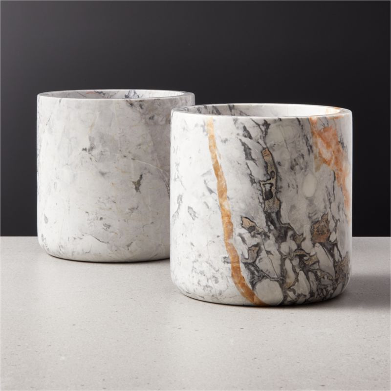 White Marble Modern Outdoor Planter CB2