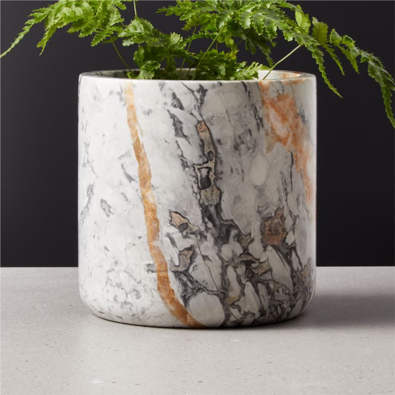 White Marble Modern Outdoor Planter CB2