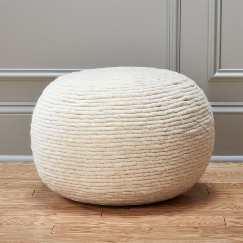 Wool White Pouf Reviews Cb2