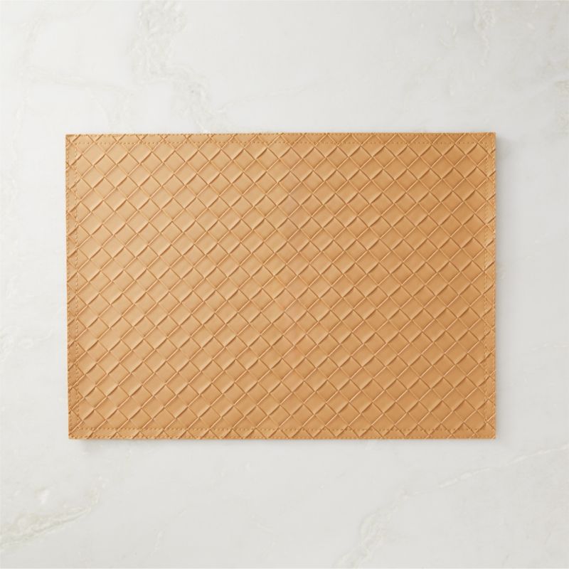 Modern Woven Tan Faux Leather Placemat + Reviews CB2