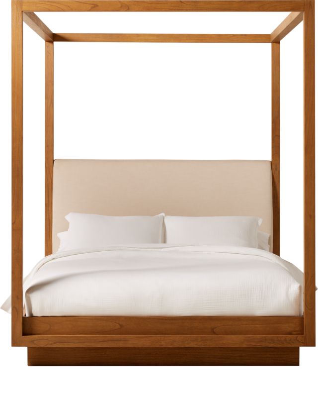 Clauson Warm White Canopy Queen Bed + Reviews | CB2