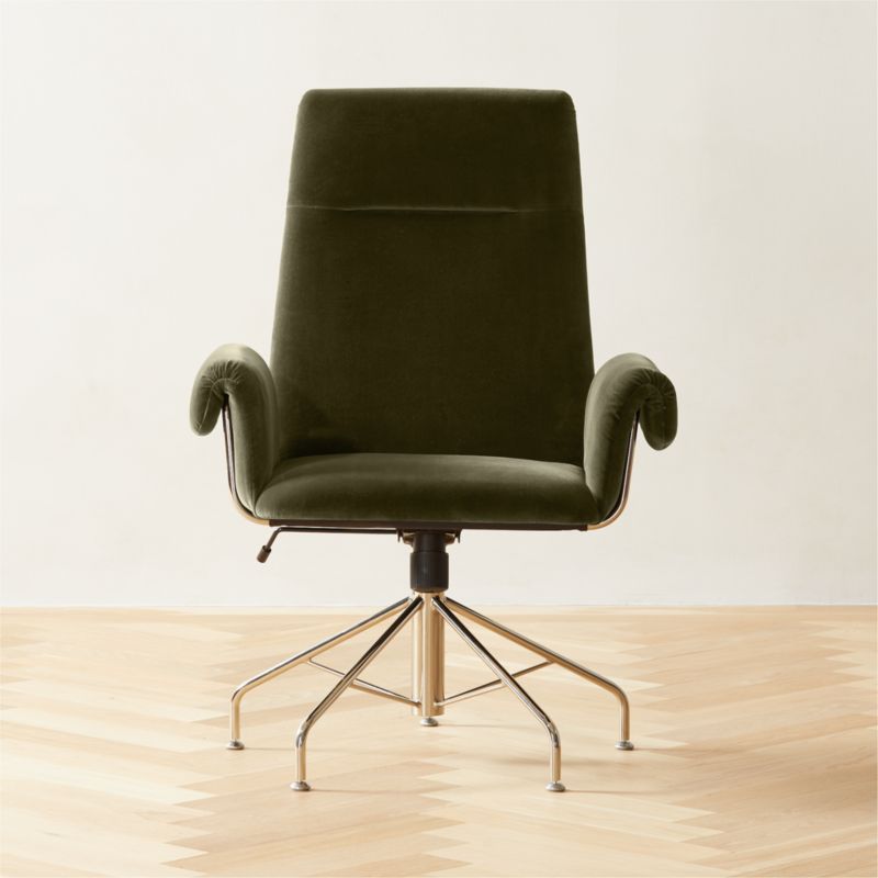 Saviti Modern Olive Velvet Desk Chair + Reviews CB2