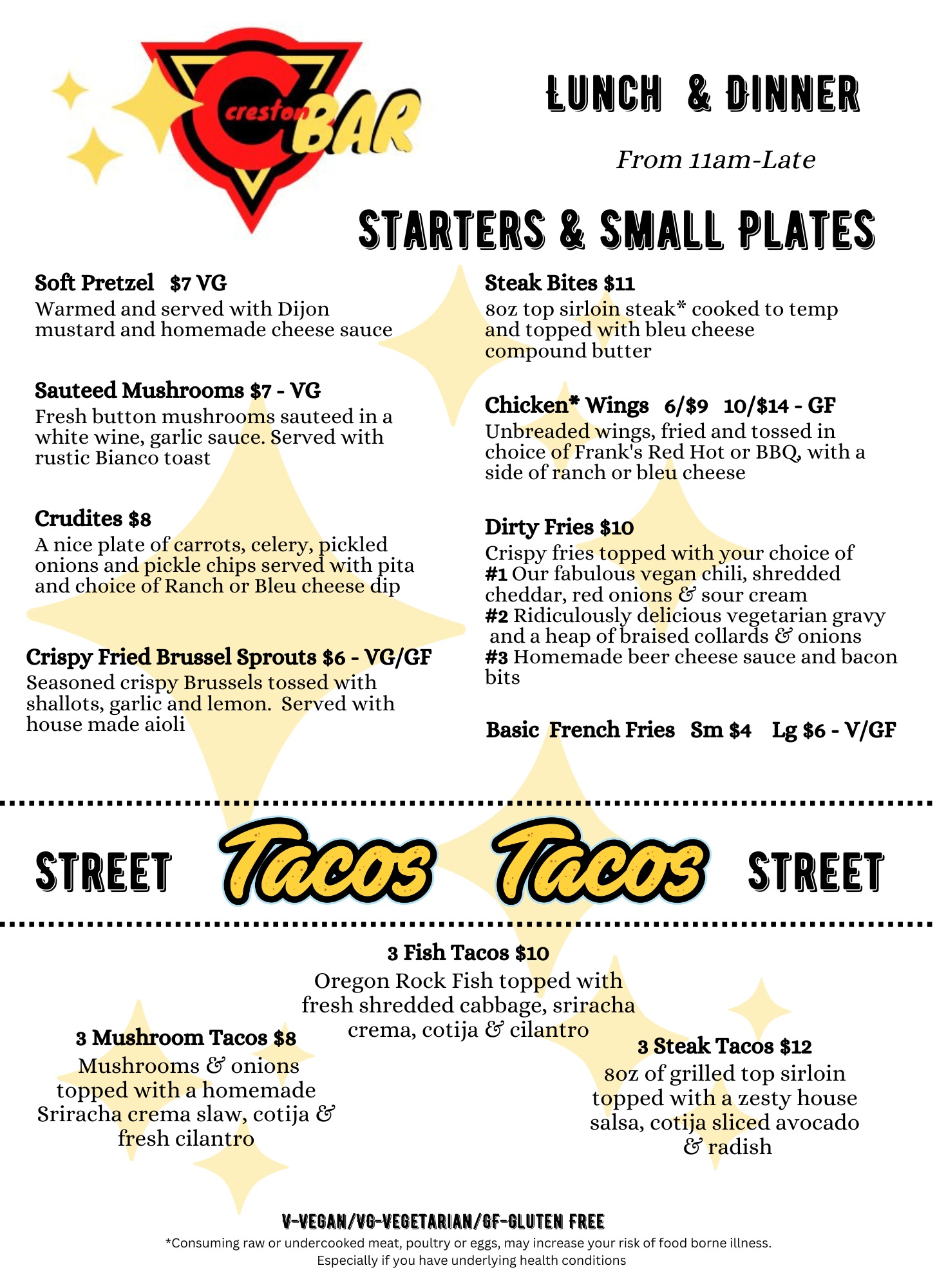 Snacks Entrees Burgers CBar PDX