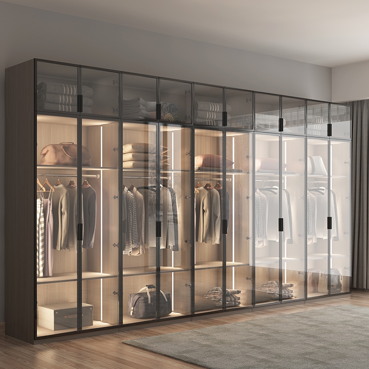 Bedroom furniture Modern Wardrobe with Light Luxury Custom Tempered