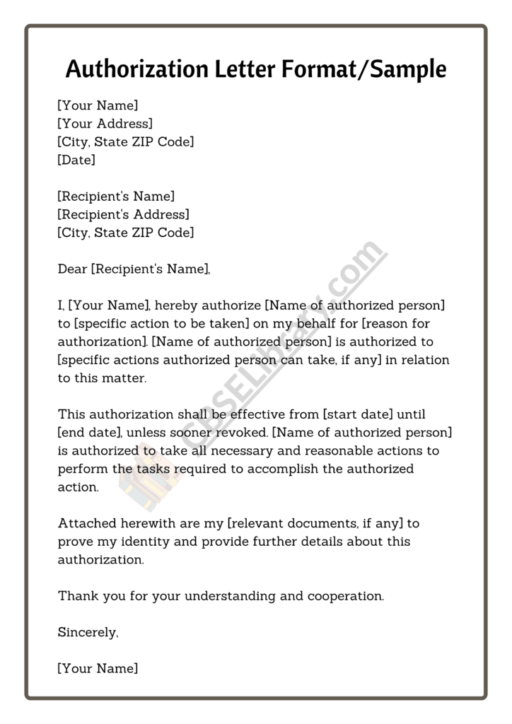 Authorization Letter | Letter of Authorization Format, Samples - CBSE