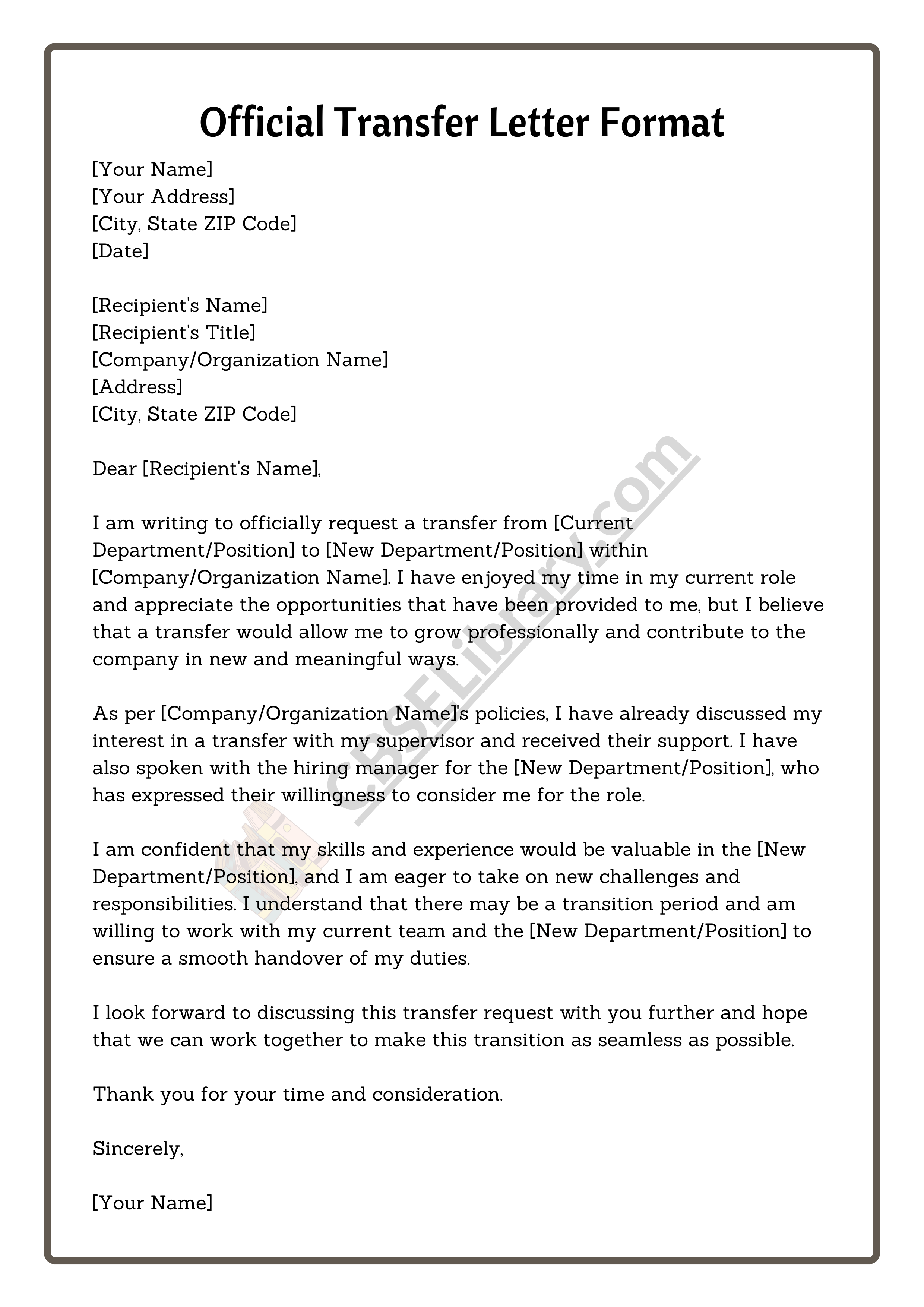 Transfer Letter Format How To Write Transfer Letter? Samples