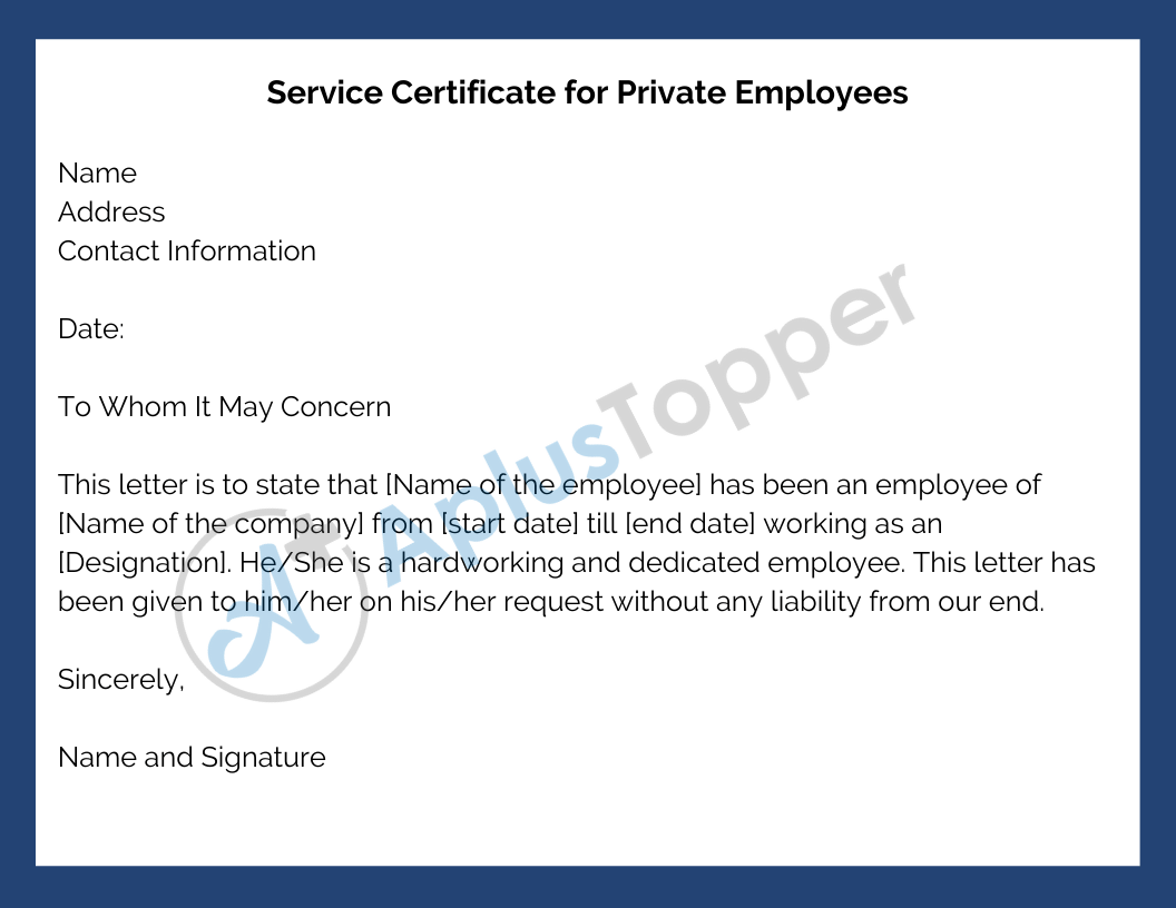 Service Certificate Service Certificate Format for Employees and Teachers CBSE Library