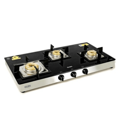 GLEN 3 BURNER GLASS COOKTOP 1038 SQ GT BRASS BURNERS CBS