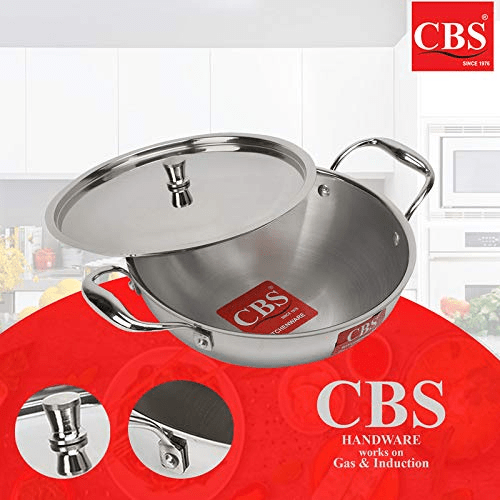 CBS STAINLESS STEEL KADAI TRIPLY WITH LID CBS Kitchenware