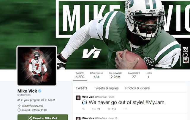 Why did Michael Vick change Twitter avatar to a Falcons uniform