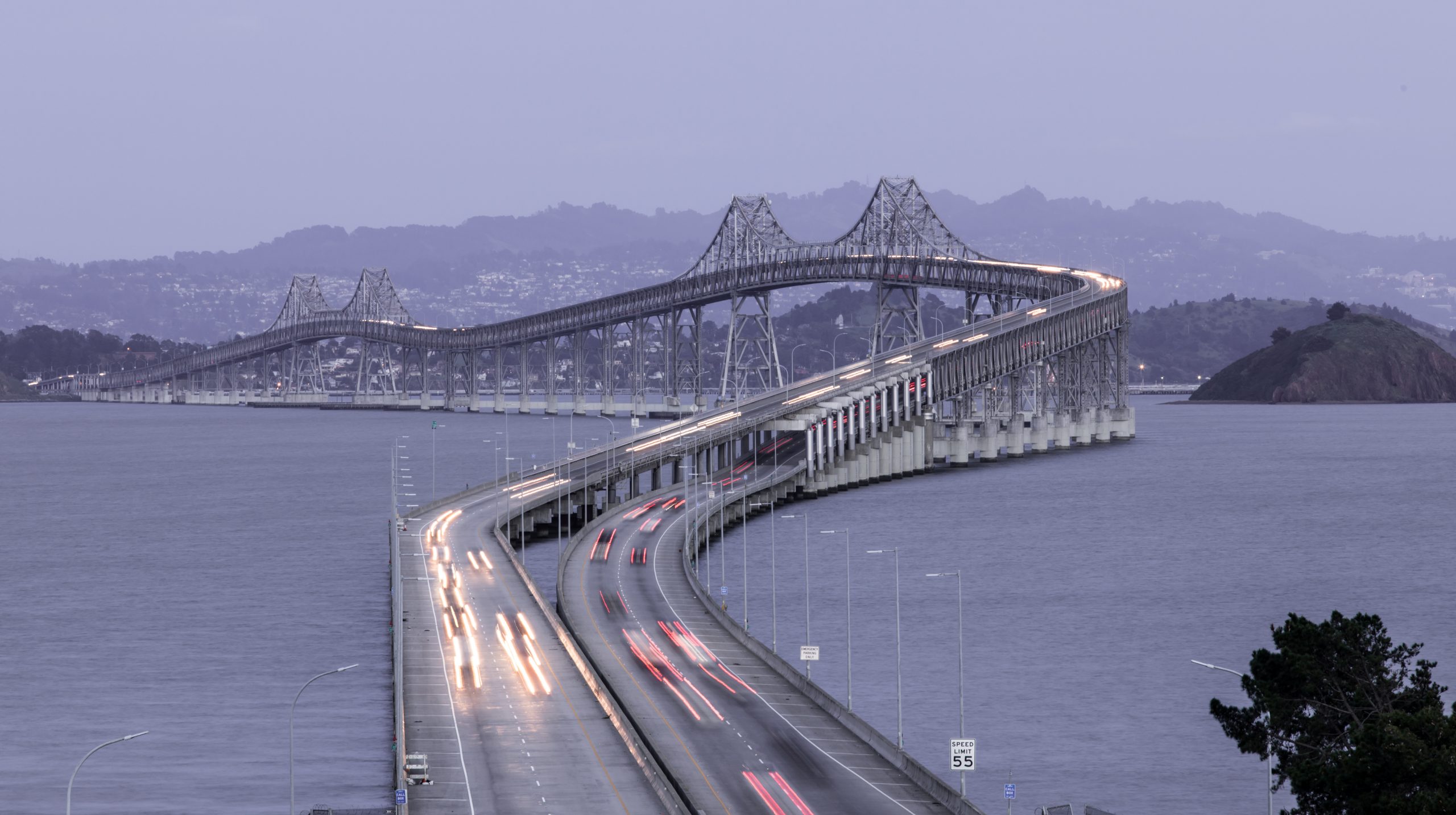 Dusk Over The RichmondSan Rafael Bridge. Shot from San Quentin Point, Marin County, California