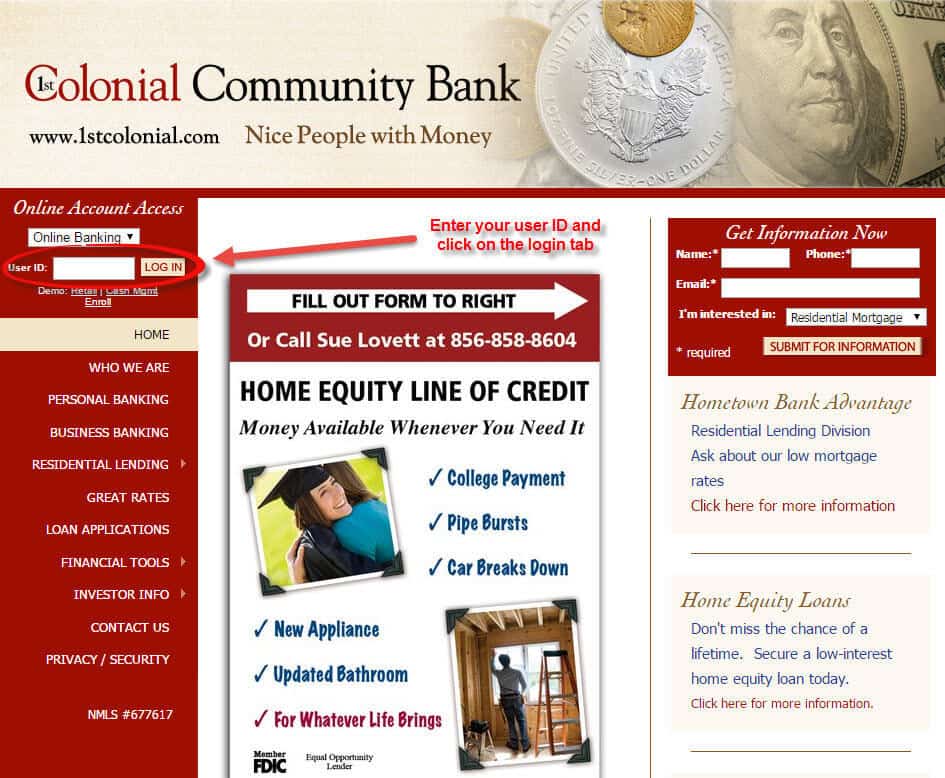 1st Colonial Community Bank Online Banking Login CC Bank