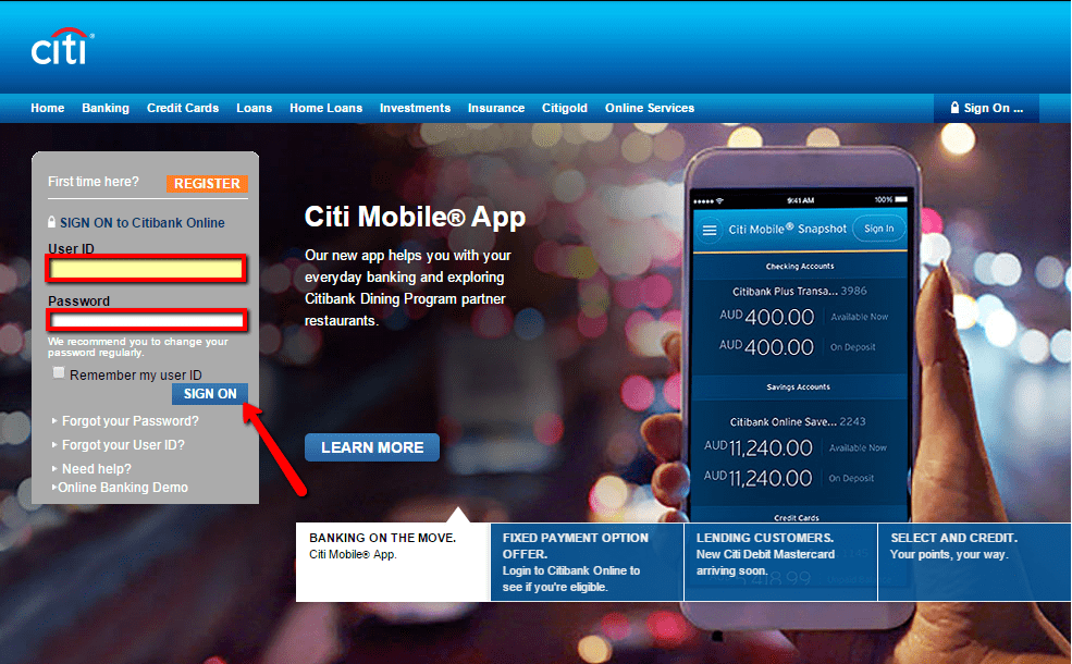 Citibank Australia Online Banking Login CC Bank