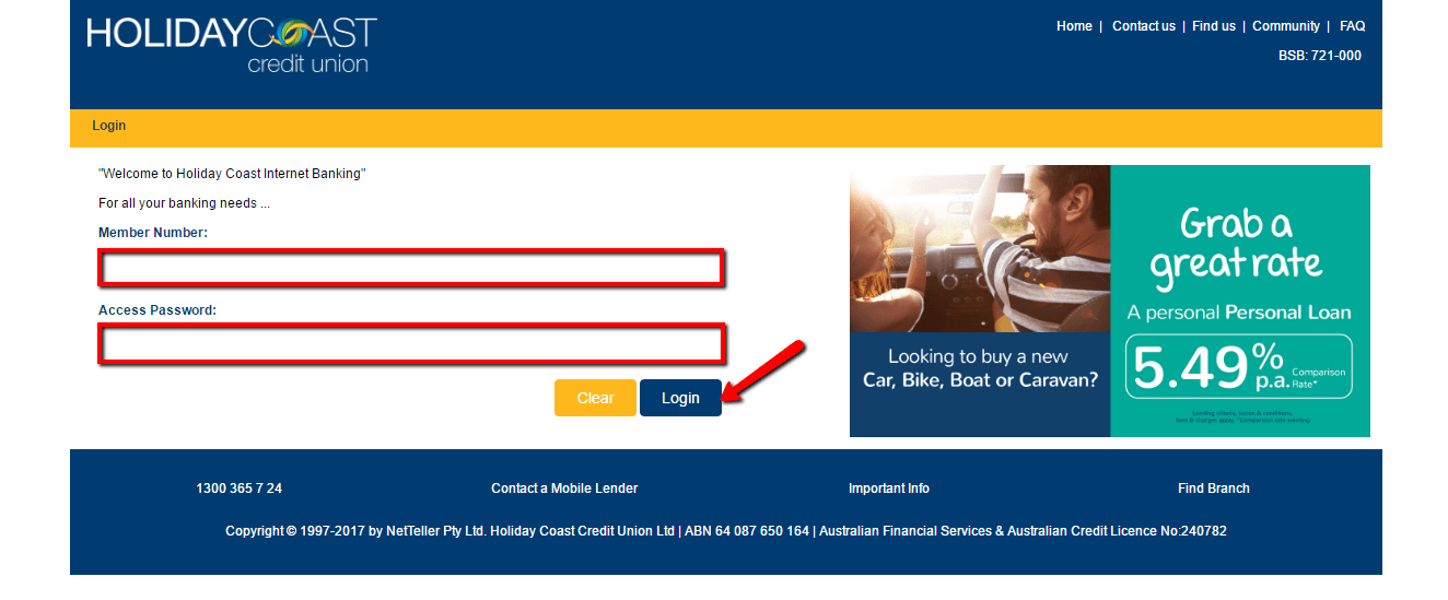 Holiday Coast Credit Union Online Banking Login CC Bank