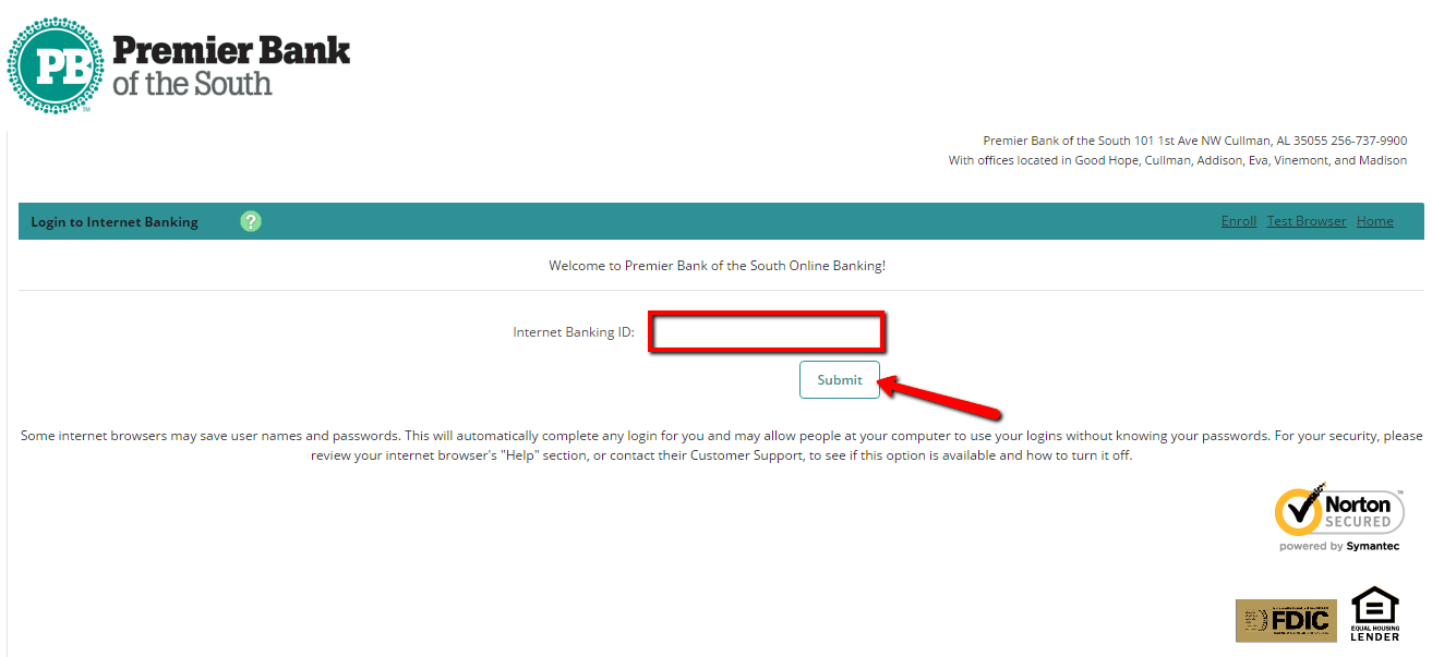 Premier Bank of the South Online Banking Login CC Bank