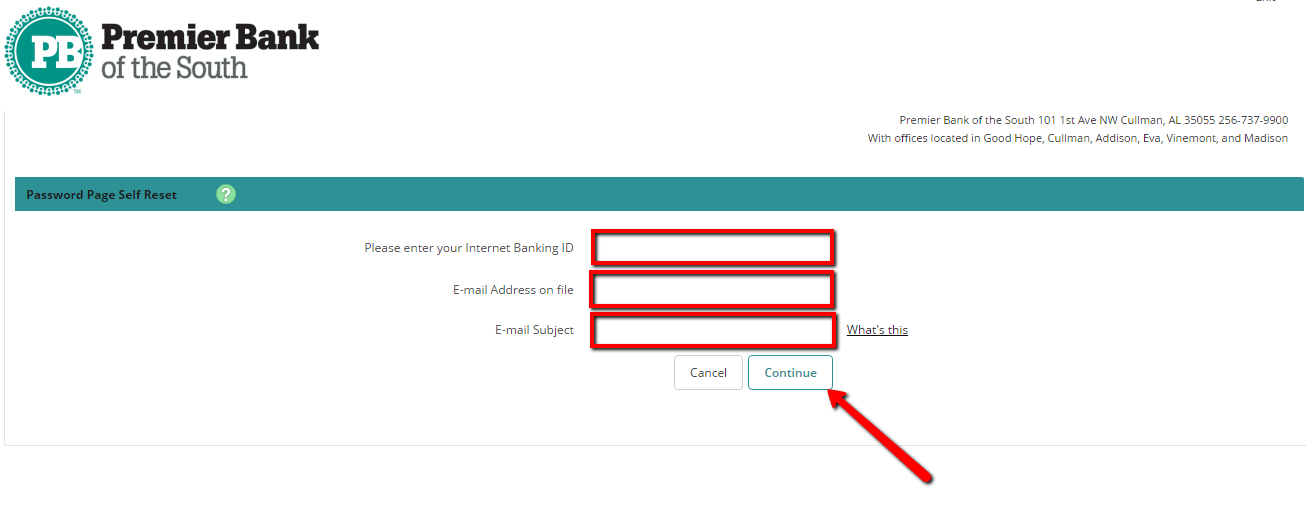 Premier Bank of the South Online Banking Login CC Bank