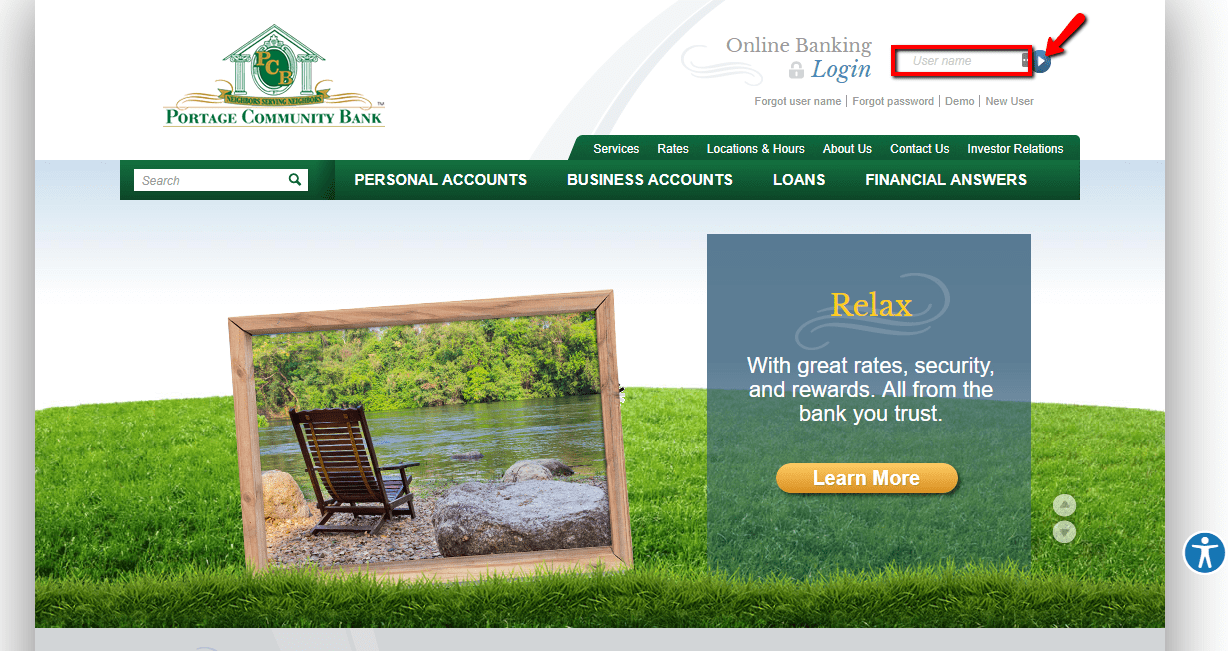 Portage Community Bank Online Banking Login CC Bank