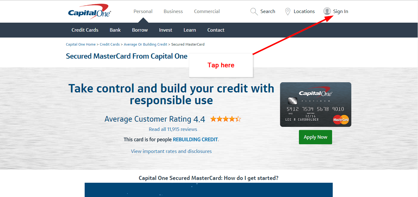 Capital One Secured MasterCard Online Login CC Bank