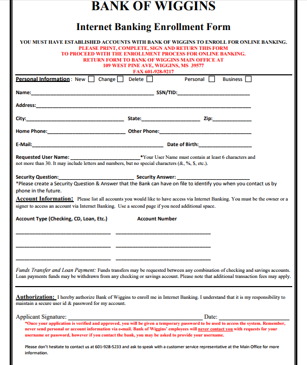 Bank of Wiggins Online Banking Login CC Bank