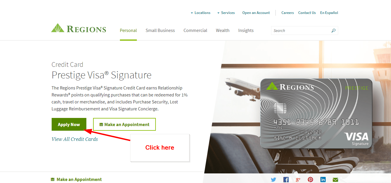 Regions Prestige Visa Signature Credit Card Online Login CC Bank