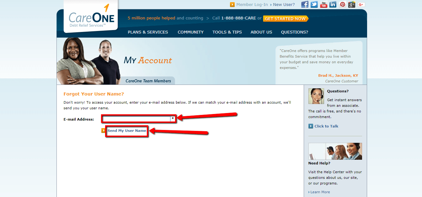 CareOne Debt Relief Services Client Login CC Bank