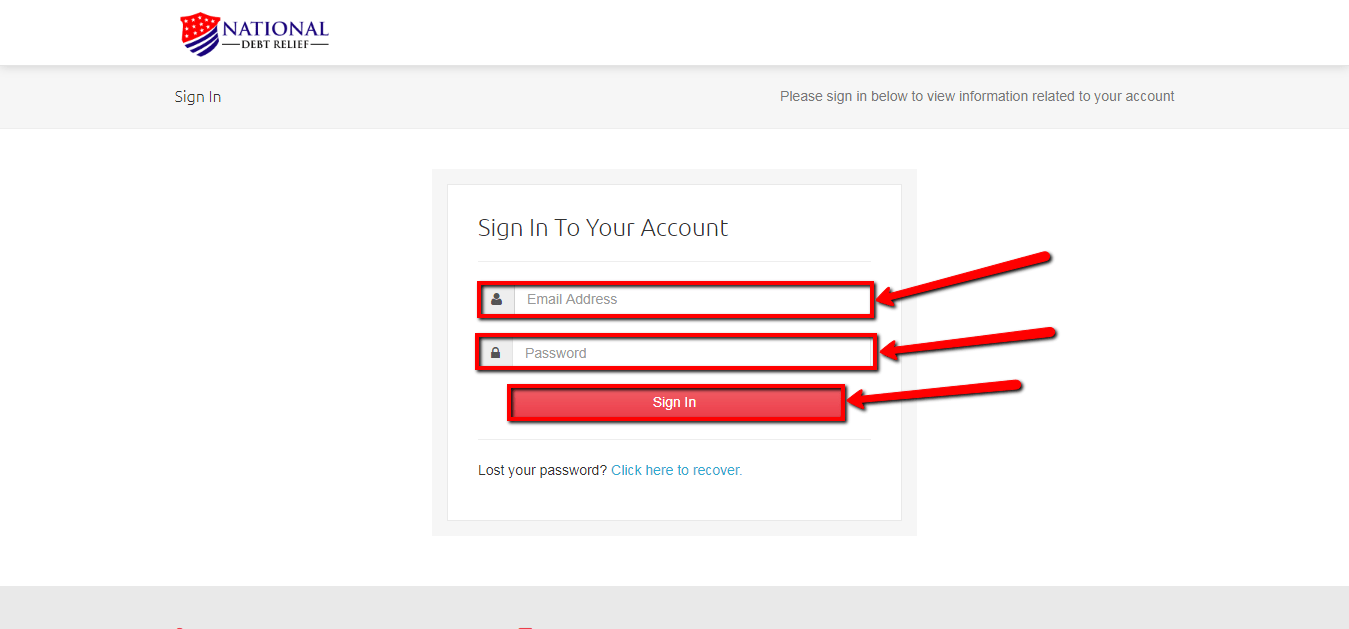National Debt Relief Client Login CC Bank
